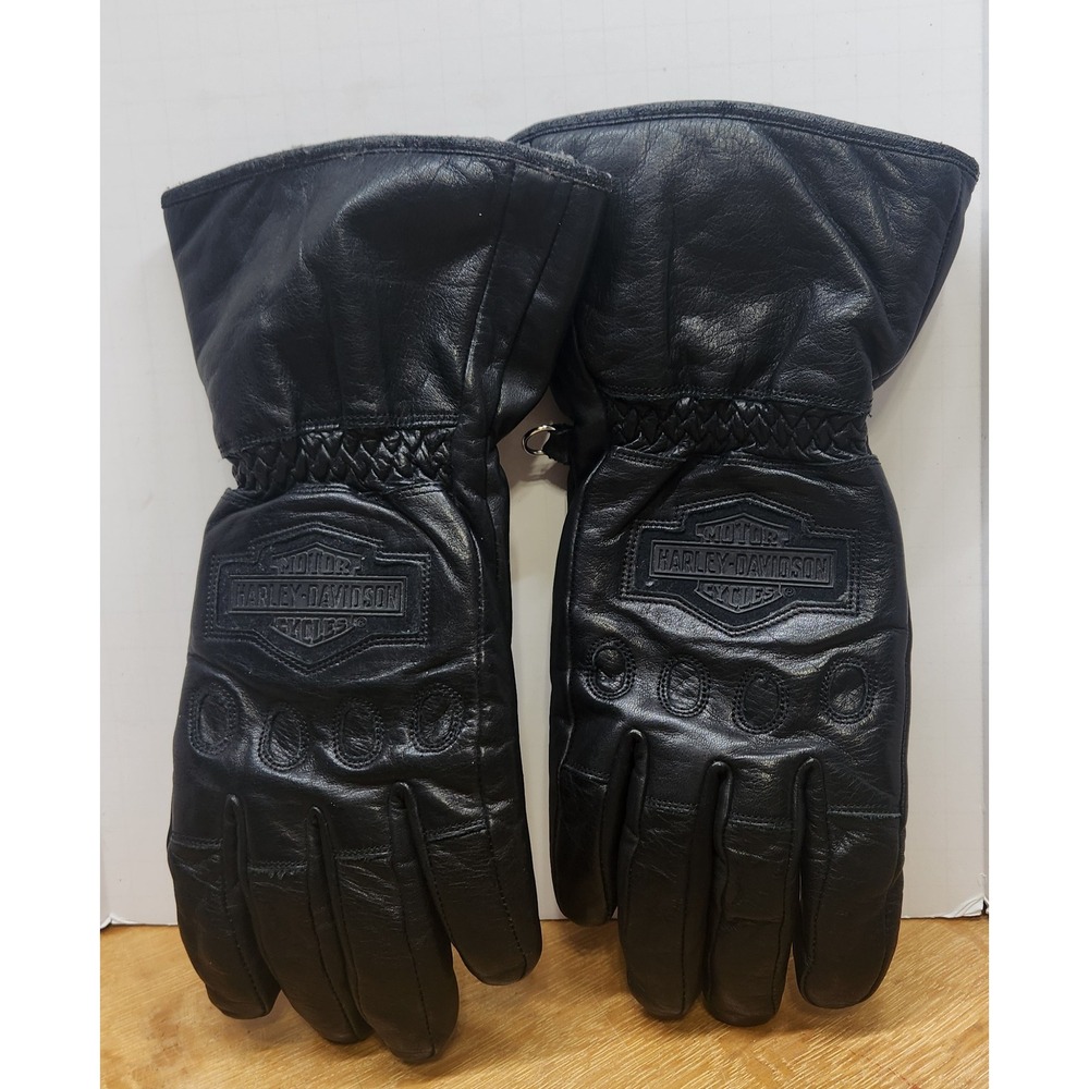 Vintage Harley-Davidson Womens Black Leather Gauntlet Riding Gloves Large